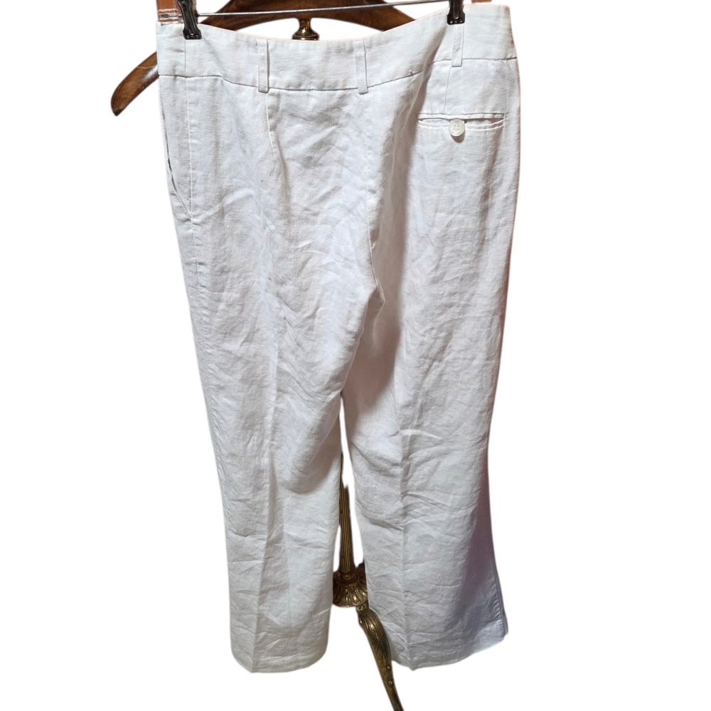Margaret M Lined Wide Leg White Linen Pants Size 8 - Picture 2 of 5